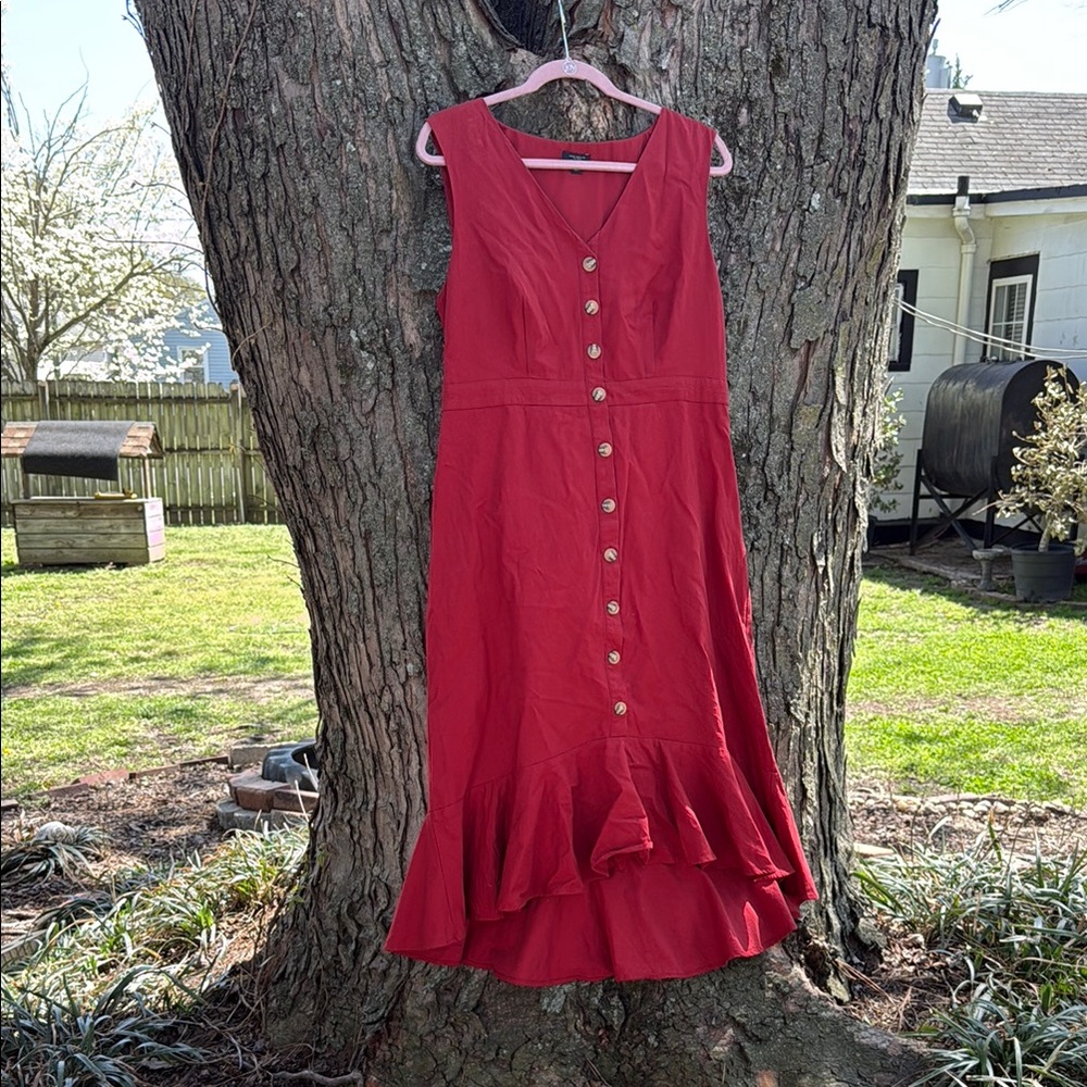 Ann Taylor red tulip hem button down summer dress